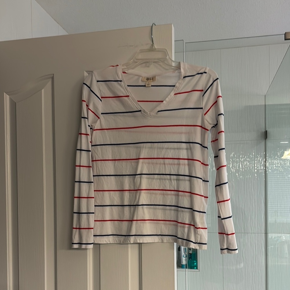 Style & Co. White and Red Striped Long Sleeve Top